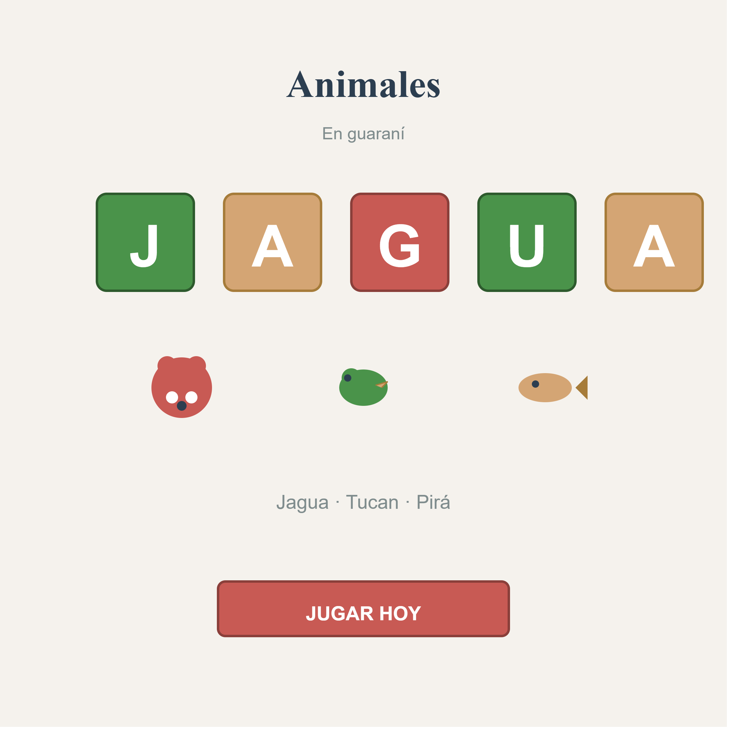 Miniatura del crucigrama tematico de animales guarani: jagua, tucan y pez