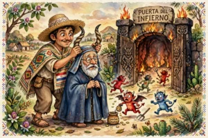 Perurim&aacute; enga&ntilde;a a los diablos con cuernos de vaca en la Puerta del Infierno 